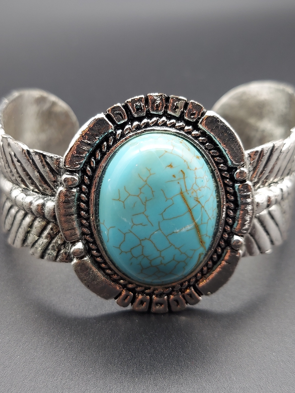 Silver Cuff Bracelet with Turquoise Stone Accent